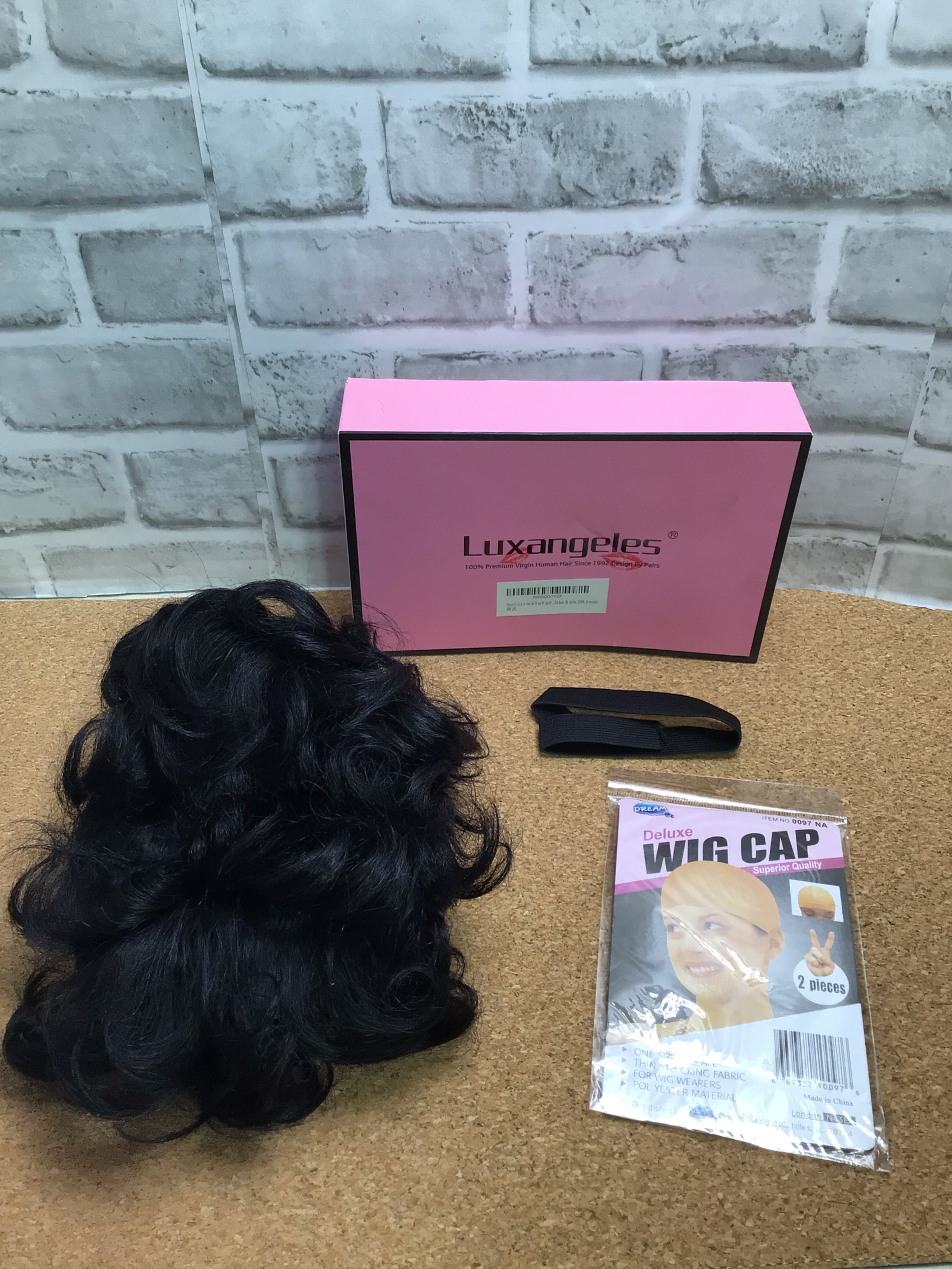 luxangeles virgin human hair wig 100% Short Curly Natural Black 130% Density (7755855429870)